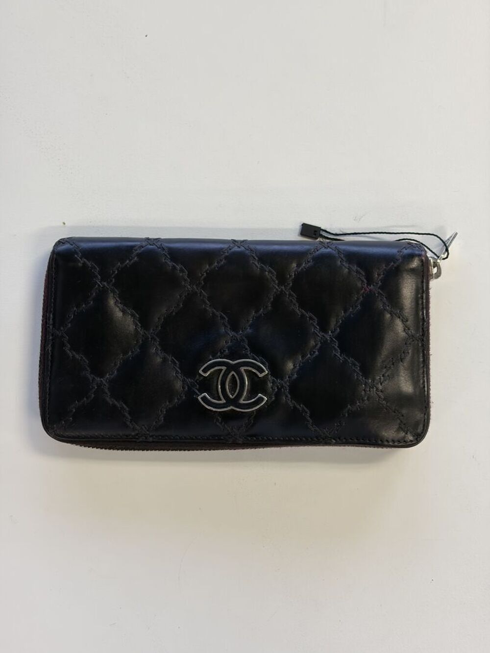 Chanel Black Lambskin Wild Stitch CC Zip Around Long Wallet